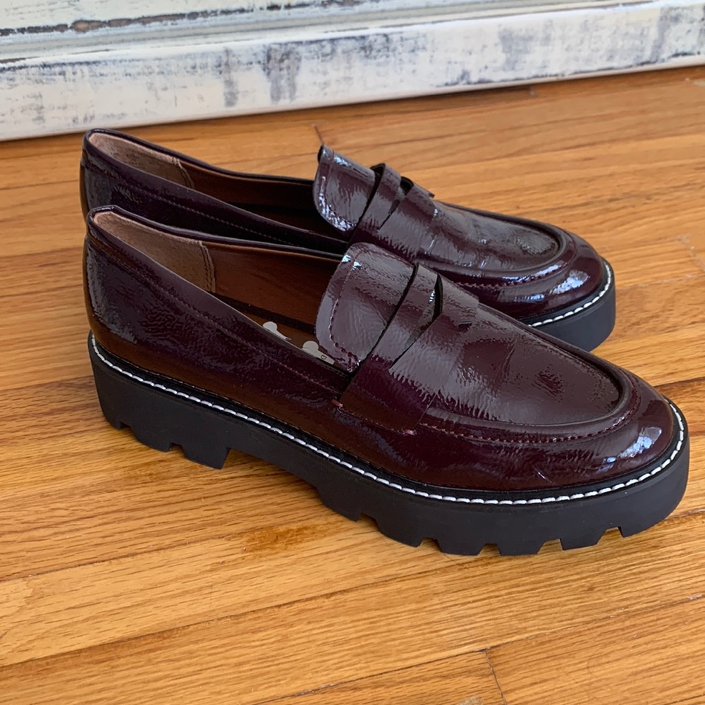 Maroon platform shoes, never worn. Size 8